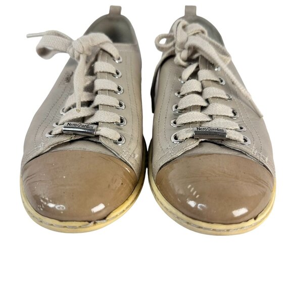 NeroGiardini Retro Beige Leather Sneakers With Patent Womens 36 vintage glam - Picture 4 of 10